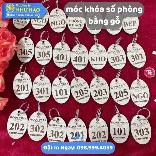 Móc Khóa Số Phòng Bằng Gỗ Theo Yêu Cầu: Đặt In Tại Xưởng Như Hảo, Chất Lượng Cao, Giá Ưu Đãi