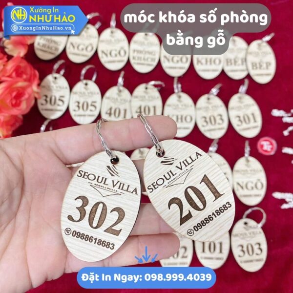 Móc Khóa Số Phòng Bằng Gỗ Theo Yêu Cầu: Đặt In Tại Xưởng Như Hảo, Chất Lượng Cao, Giá Ưu Đãi