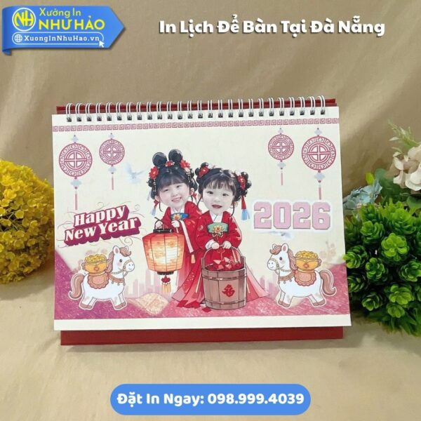 Đặt In Lịch Để Bàn Tại Đà Nẵng Theo Yêu Cầu: In Lịch Chữ A Giấy C300, Thiết Kế Free, Kích Thước 14x20cm, 18x24cm