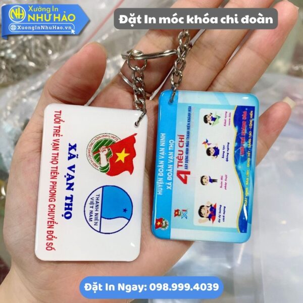 Đặt In Móc Khóa Chi Đoàn Theo Yêu Cầu - Xưởng In Móc Khoá Uy Tín - In UV Sắc Nét, Chất Liệu Mica, Nhựa Và Alu Gương