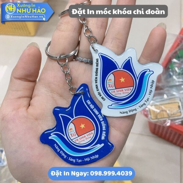 Đặt In Móc Khóa Chi Đoàn Theo Yêu Cầu - Xưởng In Móc Khoá Uy Tín - In UV Sắc Nét, Chất Liệu Mica, Nhựa Và Alu Gương