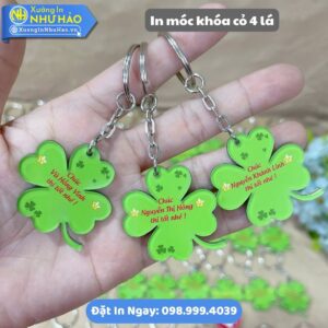 In Móc Khóa Cỏ 4 Lá Theo Yêu Cầu Tạo Dấu Ấn Riêng - Chất Liệu Mica, Nhựa Và Alu Gương - In UV Sắc Nét, Thiết Kế Miễn Phí