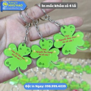In Móc Khóa Cỏ 4 Lá Theo Yêu Cầu Tạo Dấu Ấn Riêng - Chất Liệu Mica, Nhựa Và Alu Gương - In UV Sắc Nét, Thiết Kế Miễn Phí
