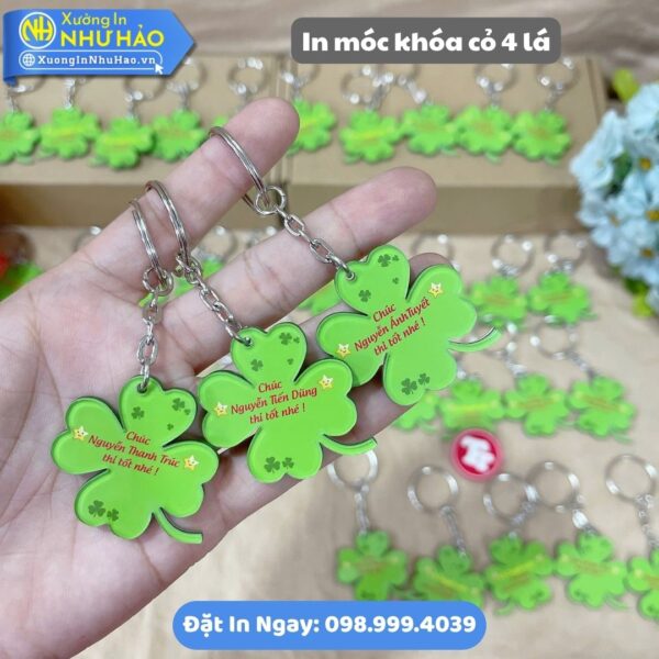 In Móc Khóa Cỏ 4 Lá Theo Yêu Cầu Tạo Dấu Ấn Riêng - Chất Liệu Mica, Nhựa Và Alu Gương - In UV Sắc Nét, Thiết Kế Miễn Phí
