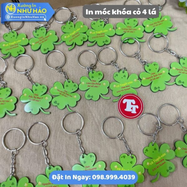 In Móc Khóa Cỏ 4 Lá Theo Yêu Cầu Tạo Dấu Ấn Riêng - Chất Liệu Mica, Nhựa Và Alu Gương - In UV Sắc Nét, Thiết Kế Miễn Phí
