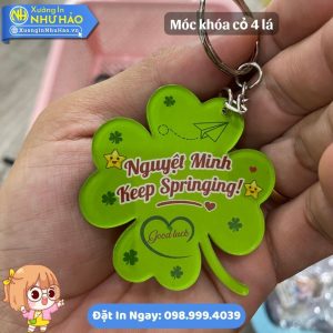 In Móc Khóa Cỏ 4 Lá Theo Yêu Cầu Tạo Dấu Ấn Riêng - Chất Liệu Mica, Nhựa Và Alu Gương - In UV Sắc Nét, Thiết Kế Miễn Phí