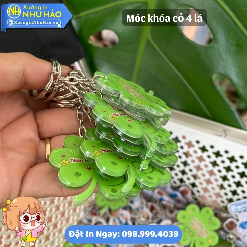Moc khoa co 4 la 5 In Móc Khóa Cỏ 4 Lá Theo Yêu Cầu Tạo Dấu Ấn Riêng - Chất Liệu Mica, Nhựa Và Alu Gương - In UV Sắc Nét, Thiết Kế Miễn Phí