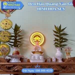 Đèn Hào Quang Vân Gỗ Hình Hoa Sen Trang Trí Bàn Thờ Phật Thiết Kế Theo Yêu Cầu Giúp Không Gian Thờ Cúng Thanh Tịnh Mang Lại Bình An May Mắn Cho Gia Chủ