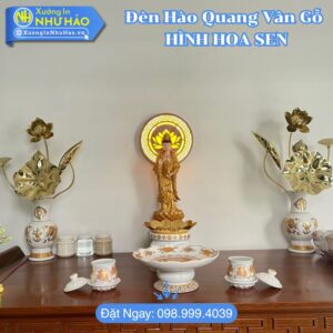 Đèn Hào Quang Vân Gỗ Hình Hoa Sen Trang Trí Bàn Thờ Phật Thiết Kế Theo Yêu Cầu Giúp Không Gian Thờ Cúng Thanh Tịnh Mang Lại Bình An May Mắn Cho Gia Chủ