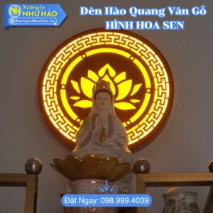 Đèn Hào Quang Vân Gỗ Hình Hoa Sen Trang Trí Bàn Thờ Phật Thiết Kế Theo Yêu Cầu Giúp Không Gian Thờ Cúng Thanh Tịnh Mang Lại Bình An May Mắn Cho Gia Chủ