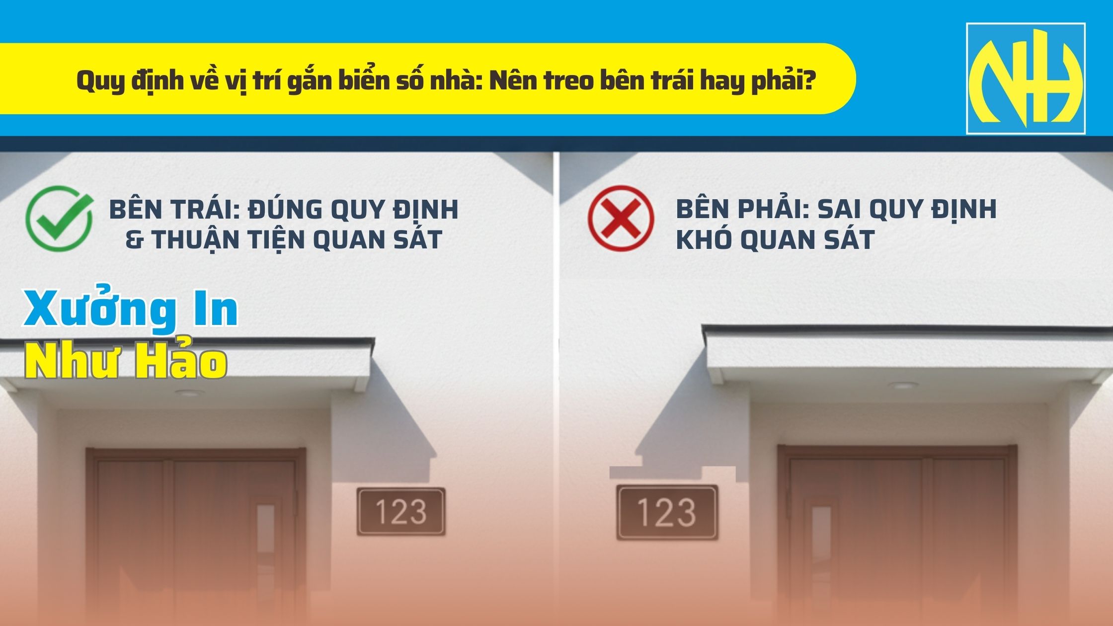Quy định về vị trí gắn biển số nhà Nên treo bên trái hay phải