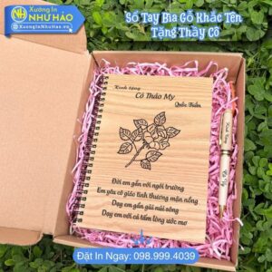 Đặt Làm Sổ Tay Bìa Gỗ Khắc Tên Tặng Thầy Cô - Sổ Lò Xo Bìa Cứng A5, Cuốn Sổ Lò Xo Quà Tặng Tri Ân
