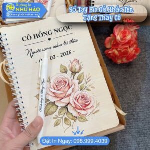 Đặt Làm Sổ Tay Bìa Gỗ Khắc Tên Tặng Thầy Cô - Sổ Lò Xo Bìa Cứng A5, Cuốn Sổ Lò Xo Quà Tặng Tri Ân