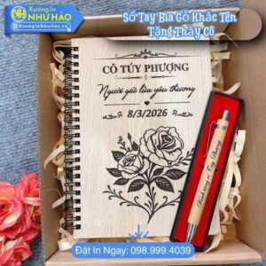 Đặt Làm Sổ Tay Bìa Gỗ Khắc Tên Tặng Thầy Cô - Sổ Lò Xo Bìa Cứng A5, Cuốn Sổ Lò Xo Quà Tặng Tri Ân