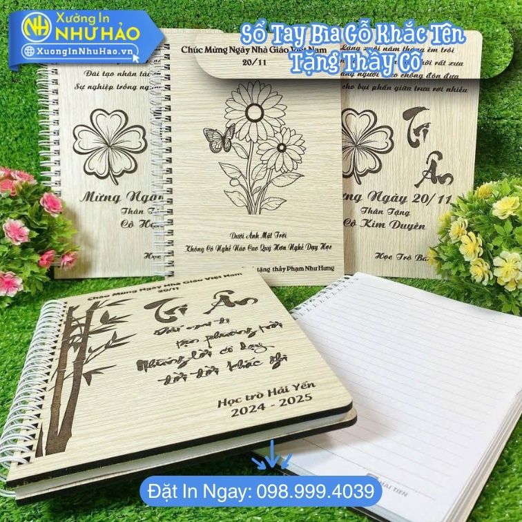 So Tay Bia Go Khac Ten Tang Thay Co 7 Đặt Làm Sổ Tay Bìa Gỗ Khắc Tên Tặng Thầy Cô - Sổ Lò Xo Bìa Cứng A5, Cuốn Sổ Lò Xo Quà Tặng Tri Ân