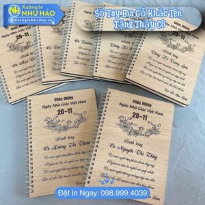 Đặt Làm Sổ Tay Bìa Gỗ Khắc Tên Tặng Thầy Cô - Sổ Lò Xo Bìa Cứng A5, Cuốn Sổ Lò Xo Quà Tặng Tri Ân