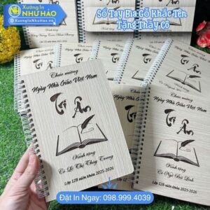 Đặt Làm Sổ Tay Bìa Gỗ Khắc Tên Tặng Thầy Cô - Sổ Lò Xo Bìa Cứng A5, Cuốn Sổ Lò Xo Quà Tặng Tri Ân