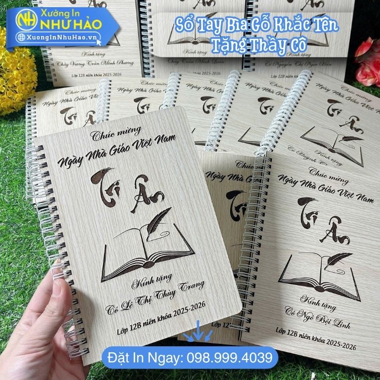 So Tay Bia Go Khac Ten Tang Thay Co 9 Đặt Làm Sổ Tay Bìa Gỗ Khắc Tên Tặng Thầy Cô - Sổ Lò Xo Bìa Cứng A5, Cuốn Sổ Lò Xo Quà Tặng Tri Ân