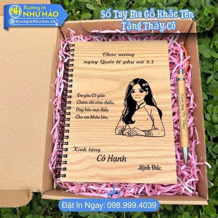So Tay Bia Go Khac Ten Tang Thay Co Đặt Làm Sổ Tay Bìa Gỗ Khắc Tên Tặng Thầy Cô - Sổ Lò Xo Bìa Cứng A5, Cuốn Sổ Lò Xo Quà Tặng Tri Ân