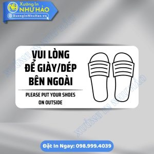 Biển Nhắc Nhở Vui Lòng Để Giày Dép Bên Ngoài ALu & Mica Theo Yêu Cầu, In UV Sắc Nét
