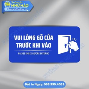 Biển Nhắc Nhở Vui Lòng Gõ Cửa Trước Khi Vào Bằng ALu & Mica Bền Đẹp Cho Văn Phòng