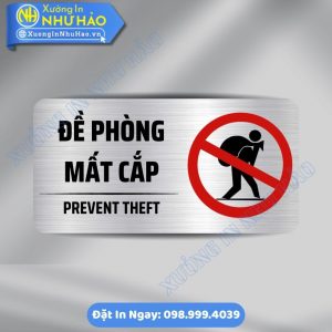 Biển Vui Lòng Đề Phòng Mất Cắp, Chất Liệu ALu Mica Treo Tường, Sản Xuất Theo Yêu Cầu