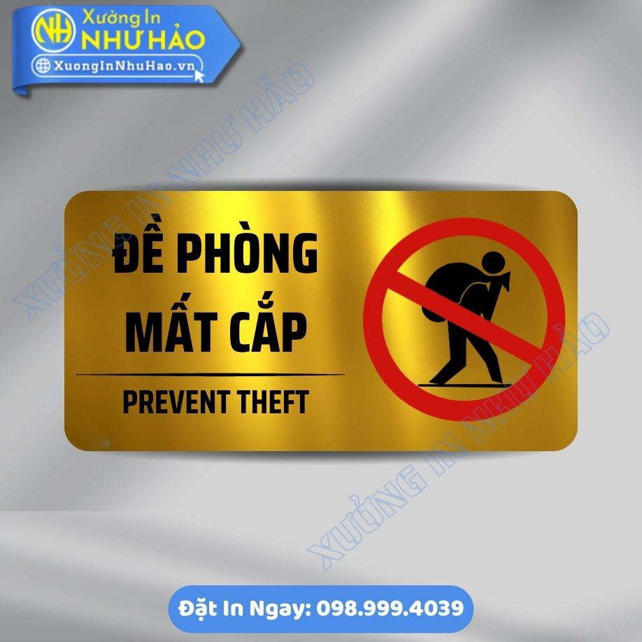 Bien Vui Long De Phong Mat Cap Cap 2 Biển Vui Lòng Đề Phòng Mất Cắp, Chất Liệu ALu Mica Treo Tường, Sản Xuất Theo Yêu Cầu