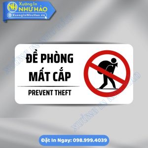 Biển Vui Lòng Đề Phòng Mất Cắp, Chất Liệu ALu Mica Treo Tường, Sản Xuất Theo Yêu Cầu
