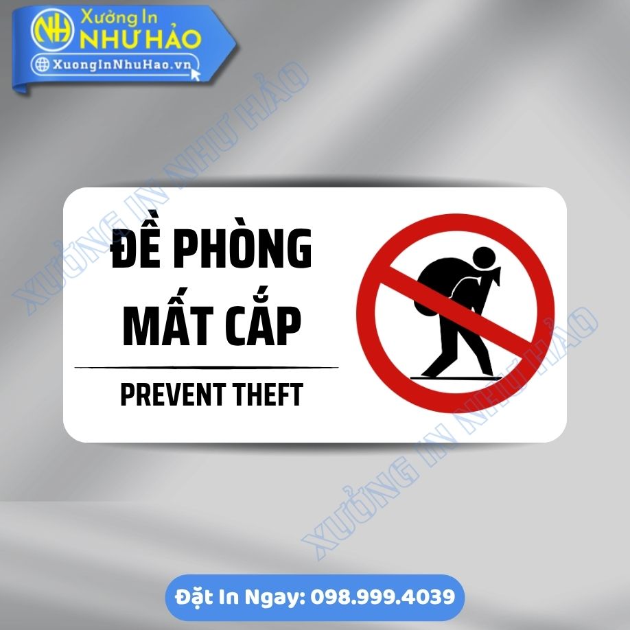 Bien Vui Long De Phong Mat Cap Cap 3 Biển Vui Lòng Đề Phòng Mất Cắp, Chất Liệu ALu Mica Treo Tường, Sản Xuất Theo Yêu Cầu