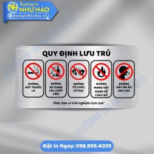 Đặt Làm Biển Nội Quy Lưu Trú Chất Liệu ALu hoặc Mica Theo Yêu Cầu Cho Nhà Trọ Và Chung Cư