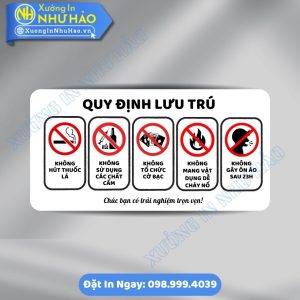 Đặt Làm Biển Nội Quy Lưu Trú Chất Liệu ALu hoặc Mica Theo Yêu Cầu Cho Nhà Trọ Và Chung Cư