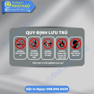 Đặt Làm Biển Nội Quy Lưu Trú Chất Liệu ALu hoặc Mica Theo Yêu Cầu Cho Nhà Trọ Và Chung Cư