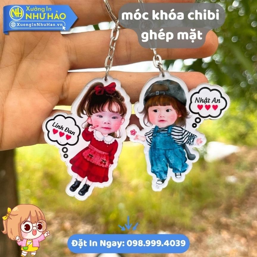 In moc khoa chibi ghep mat In Móc Khóa Mica Chibi Ghép Mặt Bé, Ghép Mặt Theo Yêu Cầu, Quà Tặng Độc Đáo, In UV Chất Lượng Cao