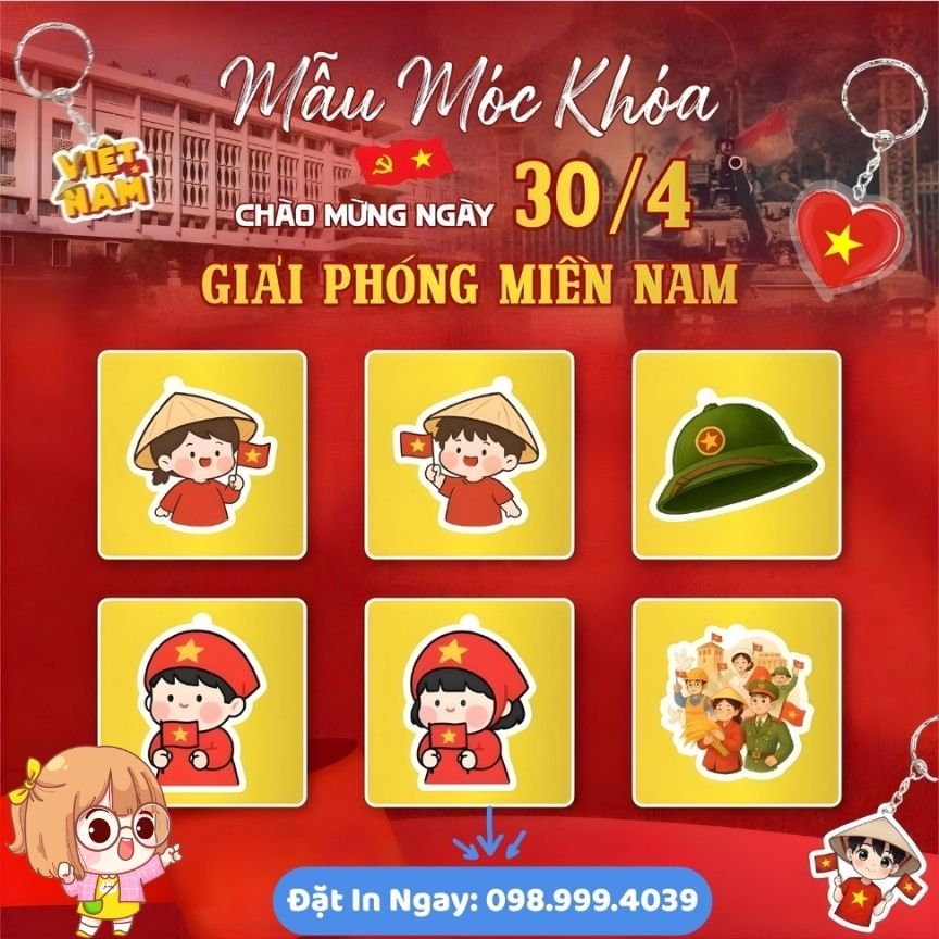 in moc khoa 304 3 In Móc Khóa Mica 30/4 - 1/5 Theo Yêu Cầu, Thiết Kế Đẹp, In UV Sắc Nét, Giá Rẻ Tại Xưởng