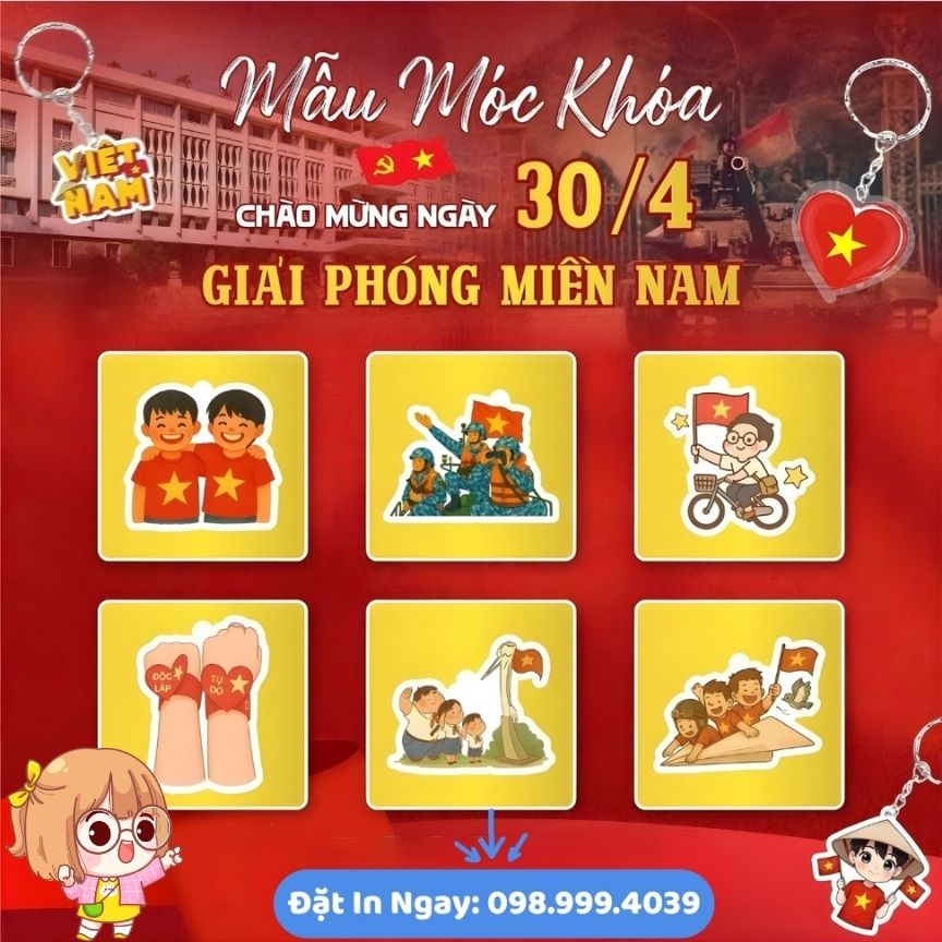 in moc khoa 304 5 In Móc Khóa Mica 30/4 - 1/5 Theo Yêu Cầu, Thiết Kế Đẹp, In UV Sắc Nét, Giá Rẻ Tại Xưởng