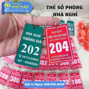 Thẻ Số Phòng Nhà Nghỉ Mica - In Kỹ Thuật Số Sắc Nét, Bền Màu, Gia Công Theo Kích Thước Yêu Cầu