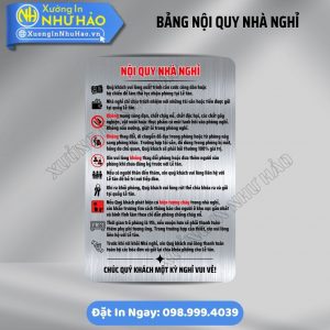 Xưởng Làm Bảng Nội Quy Nhà Nghỉ Giá Rẻ, Uy Tín | Wording Lịch Sự, Khung Nhôm/Mica Độ Bền Cao. Tư Vấn Kích Thước Chuẩn & Giao Hàng Hỏa Tốc