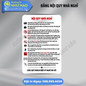 Xưởng Làm Bảng Nội Quy Nhà Nghỉ Giá Rẻ, Uy Tín | Wording Lịch Sự, Khung Nhôm/Mica Độ Bền Cao. Tư Vấn Kích Thước Chuẩn & Giao Hàng Hỏa Tốc