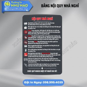 Xưởng Làm Bảng Nội Quy Nhà Nghỉ Giá Rẻ, Uy Tín | Wording Lịch Sự, Khung Nhôm/Mica Độ Bền Cao. Tư Vấn Kích Thước Chuẩn & Giao Hàng Hỏa Tốc