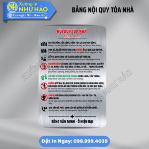 Bảng Nội Quy Tòa Nhà, Chung Cư Chuẩn An Ninh, PCCC | Gia Công Biển Alu Nhôm Cao Cấp. Xưởng Sản Xuất Trực Tiếp, Chiết Khấu Cao