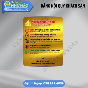 Bảng Nội Quy Khách Sạn, Homestay Chuẩn 5 Sao (Anh - Việt) | Gia Công Alu, Mica Kẹp Tường Sang Trọng. Liên Hệ Xưởng Nhận Ưu Đãi Ngay
