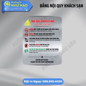 Bảng Nội Quy Khách Sạn, Homestay Chuẩn 5 Sao (Anh - Việt) | Gia Công Alu, Mica Kẹp Tường Sang Trọng. Liên Hệ Xưởng Nhận Ưu Đãi Ngay
