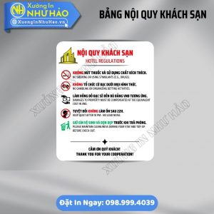 Bảng Nội Quy Khách Sạn, Homestay Chuẩn 5 Sao (Anh - Việt) | Gia Công Alu, Mica Kẹp Tường Sang Trọng. Liên Hệ Xưởng Nhận Ưu Đãi Ngay
