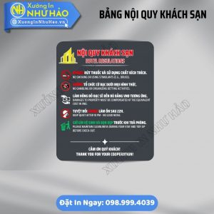 Bảng Nội Quy Khách Sạn, Homestay Chuẩn 5 Sao (Anh - Việt) | Gia Công Alu, Mica Kẹp Tường Sang Trọng. Liên Hệ Xưởng Nhận Ưu Đãi Ngay