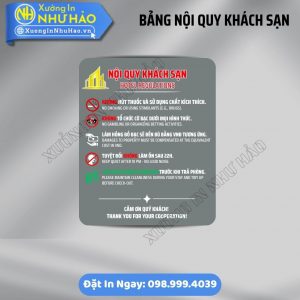 Bảng Nội Quy Khách Sạn, Homestay Chuẩn 5 Sao (Anh - Việt) | Gia Công Alu, Mica Kẹp Tường Sang Trọng. Liên Hệ Xưởng Nhận Ưu Đãi Ngay
