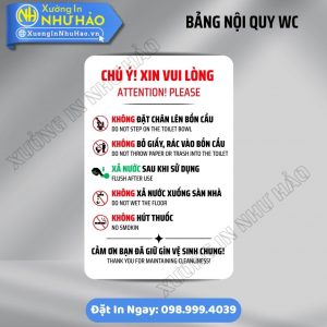Bảng Nội Quy Khu Vực WC Lịch Sự, Dễ Thương Cho Quán Cafe, Văn Phòng | Alu & Mica In UV Sắc Nét, Kèm Keo 3M Siêu Dính. Đặt Hàng Ngay Giá Xưởng
