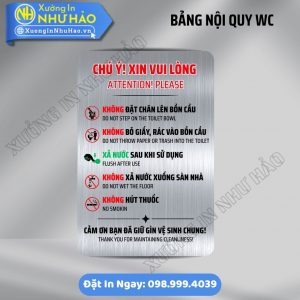 Bảng Nội Quy Khu Vực WC Lịch Sự, Dễ Thương Cho Quán Cafe, Văn Phòng | Alu & Mica In UV Sắc Nét, Kèm Keo 3M Siêu Dính. Đặt Hàng Ngay Giá Xưởng