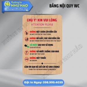 Bảng Nội Quy Khu Vực WC Lịch Sự, Dễ Thương Cho Quán Cafe, Văn Phòng | Alu & Mica In UV Sắc Nét, Kèm Keo 3M Siêu Dính. Đặt Hàng Ngay Giá Xưởng