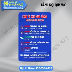 Bảng Nội Quy Khu Vực WC Lịch Sự, Dễ Thương Cho Quán Cafe, Văn Phòng | Alu & Mica In UV Sắc Nét, Kèm Keo 3M Siêu Dính. Đặt Hàng Ngay Giá Xưởng