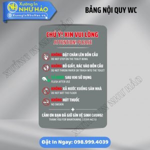 Bảng Nội Quy Khu Vực WC Lịch Sự, Dễ Thương Cho Quán Cafe, Văn Phòng | Alu & Mica In UV Sắc Nét, Kèm Keo 3M Siêu Dính. Đặt Hàng Ngay Giá Xưởng
